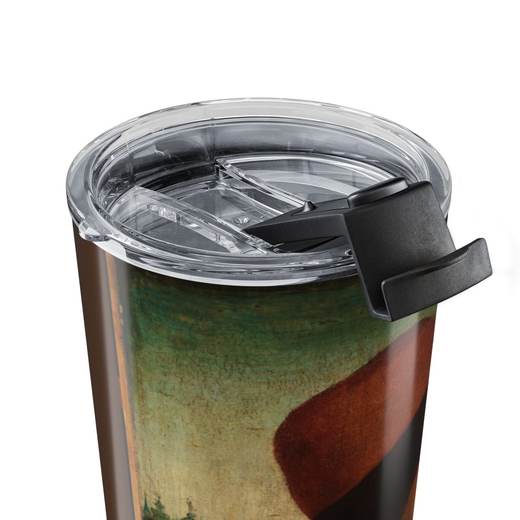 Portrait of a Man, possibly Matteo di Sebastiano di Bernardino Gozzadini on 20 oz stainless steel tumbler, close up.
