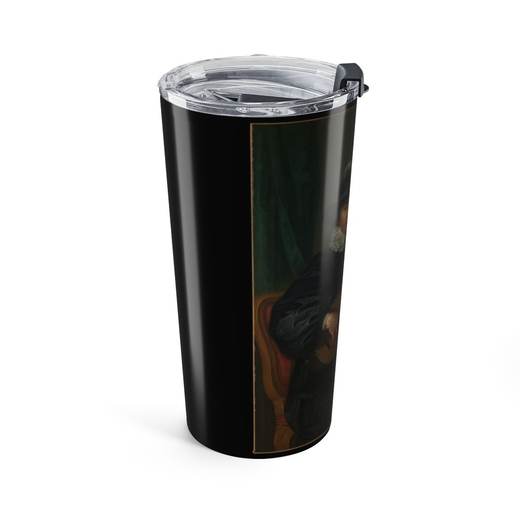 Portrait of Monsieur Aublet on 20 oz stainless steel tumbler, left.