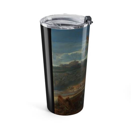 Roman Landscape with a Shepherd and Sheep on 20 oz stainless steel tumbler, left.