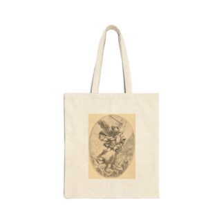 The winged archangel Saint Michael holding a sword and standing on the head of the devil, who descends into hell, an oval composition · Canvas Tote