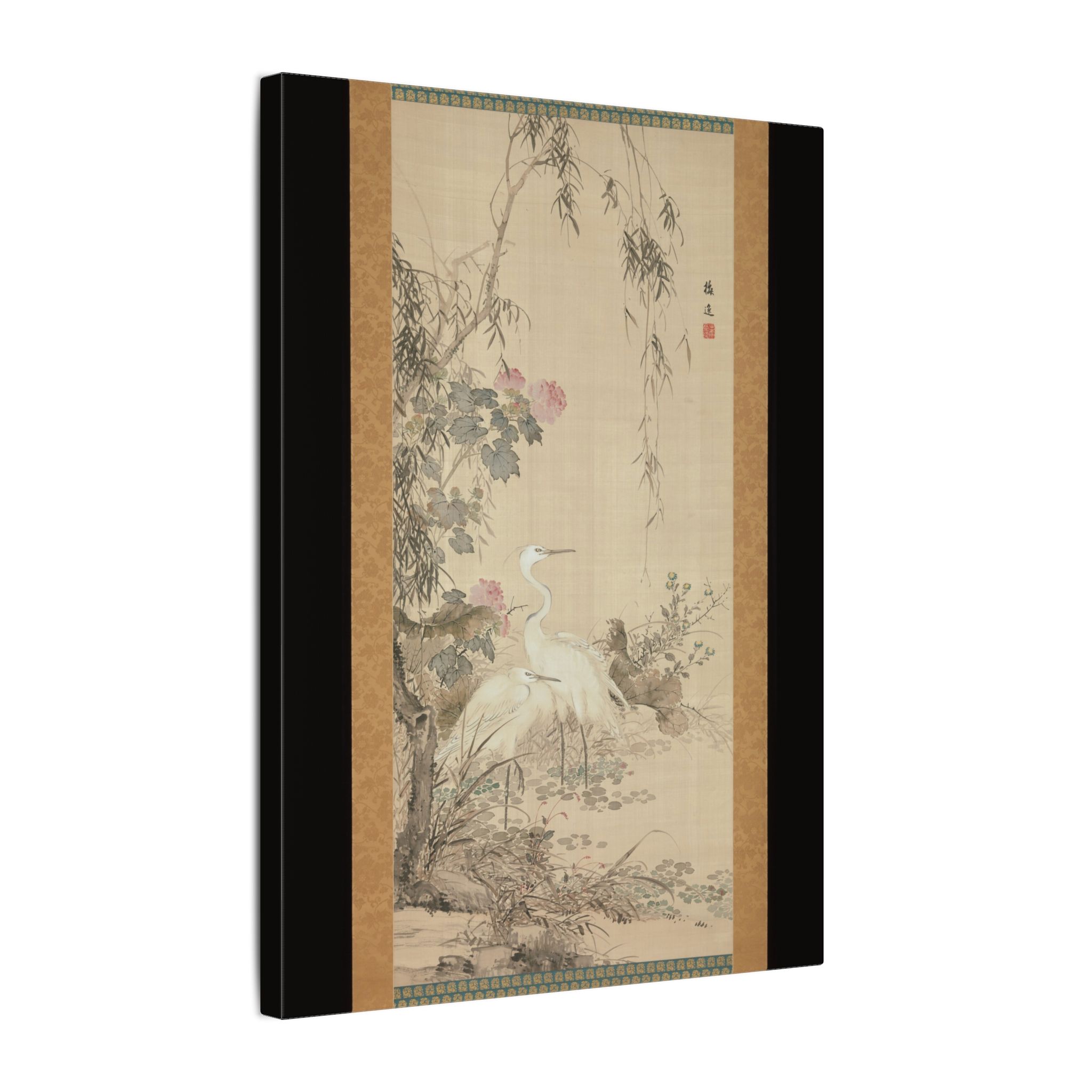 Egrets, Peonies, and Willows · Historic Hanging Scroll · Matte Canvas - Image 2