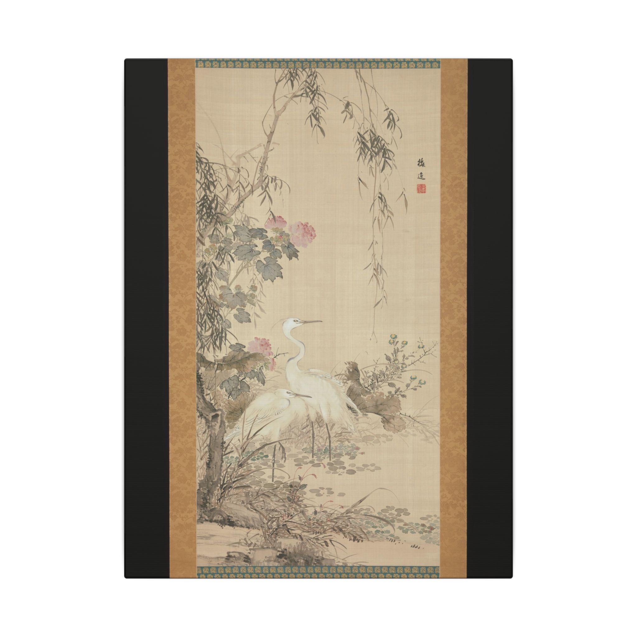 Egrets, Peonies, and Willows · Historic Hanging Scroll · Matte Canvas