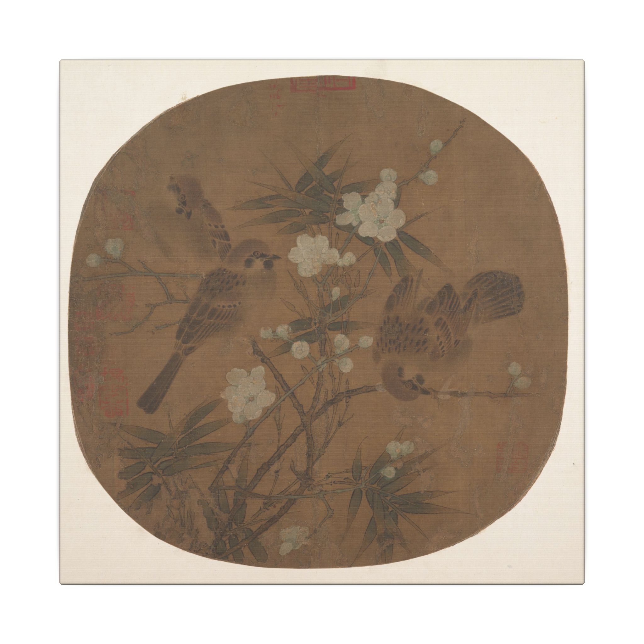 Sparrows, plum blossoms, and bamboo · Matte Canvas
